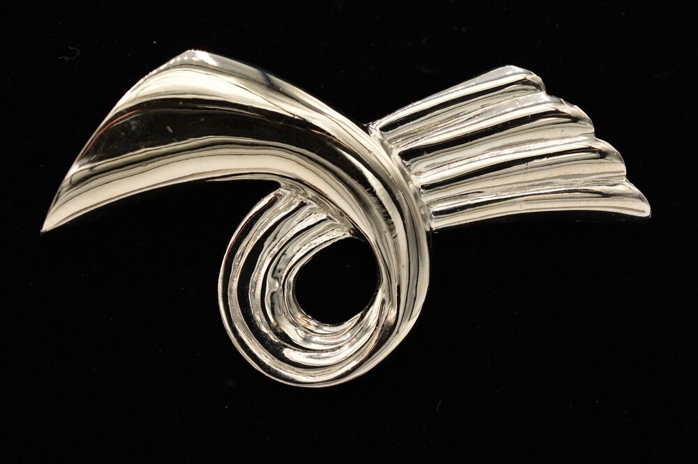 Vintage 3" Abstract Knot Pin Brooch Large Heavy Silver Tone Chunky 1980s BinAC